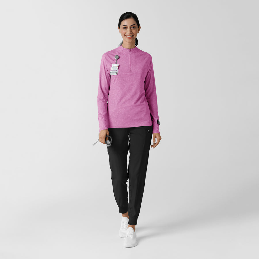 Layers Women's Watch Window Quarter Zip Scrub Top Raspberry Heather full scrub set