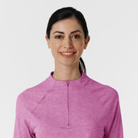 Layers Women's Watch Window Quarter Zip Scrub Top Raspberry Heather front detail