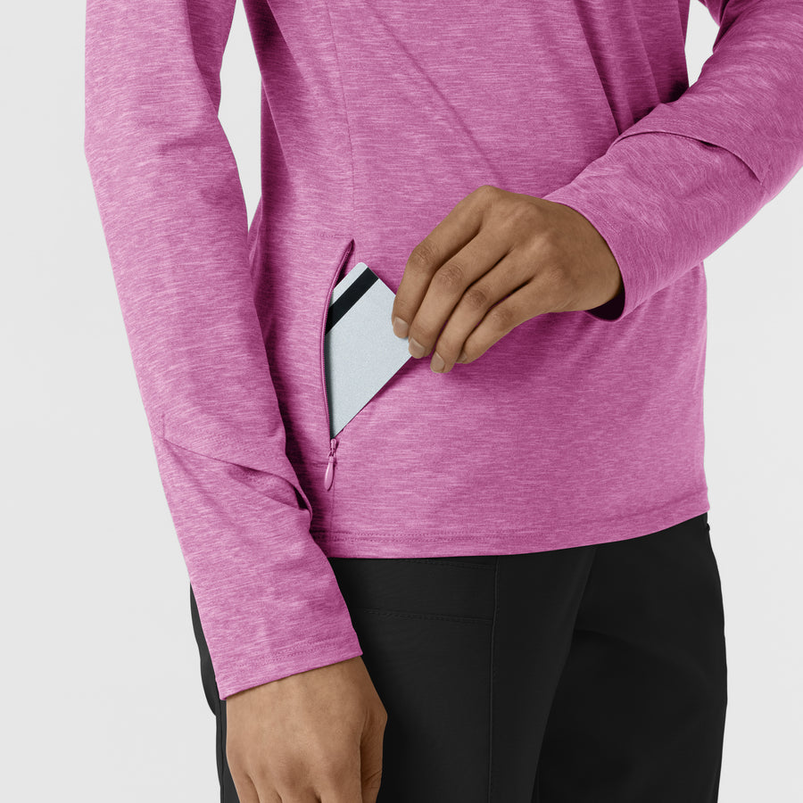 Layers Women's Watch Window Quarter Zip Scrub Top Raspberry Heather back detail