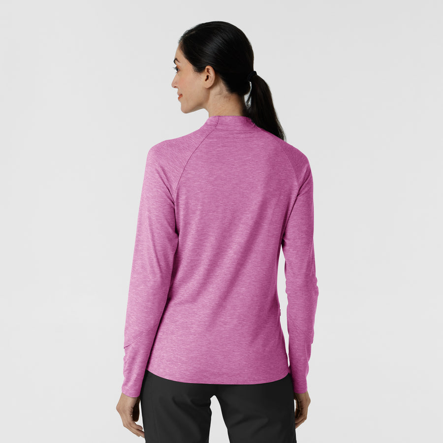 Layers Women's Watch Window Quarter Zip Scrub Top Raspberry Heather back view