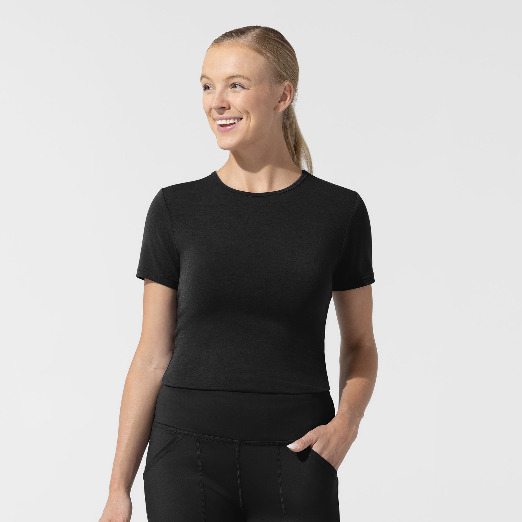 Layers Women's Short Sleeve Essential Tee Black side detail 1