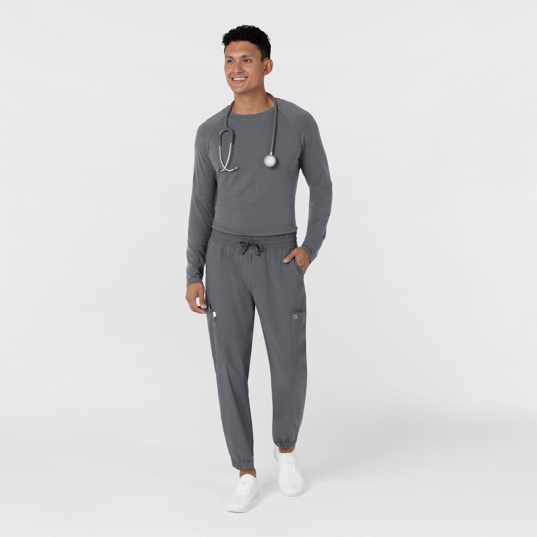 Layers Men’s Essential Layer Long Sleeve Pewter full scrub set