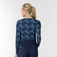 Women's All-over Print Silky Tee - Beachy Blooms Navy - long sleeve underscrub