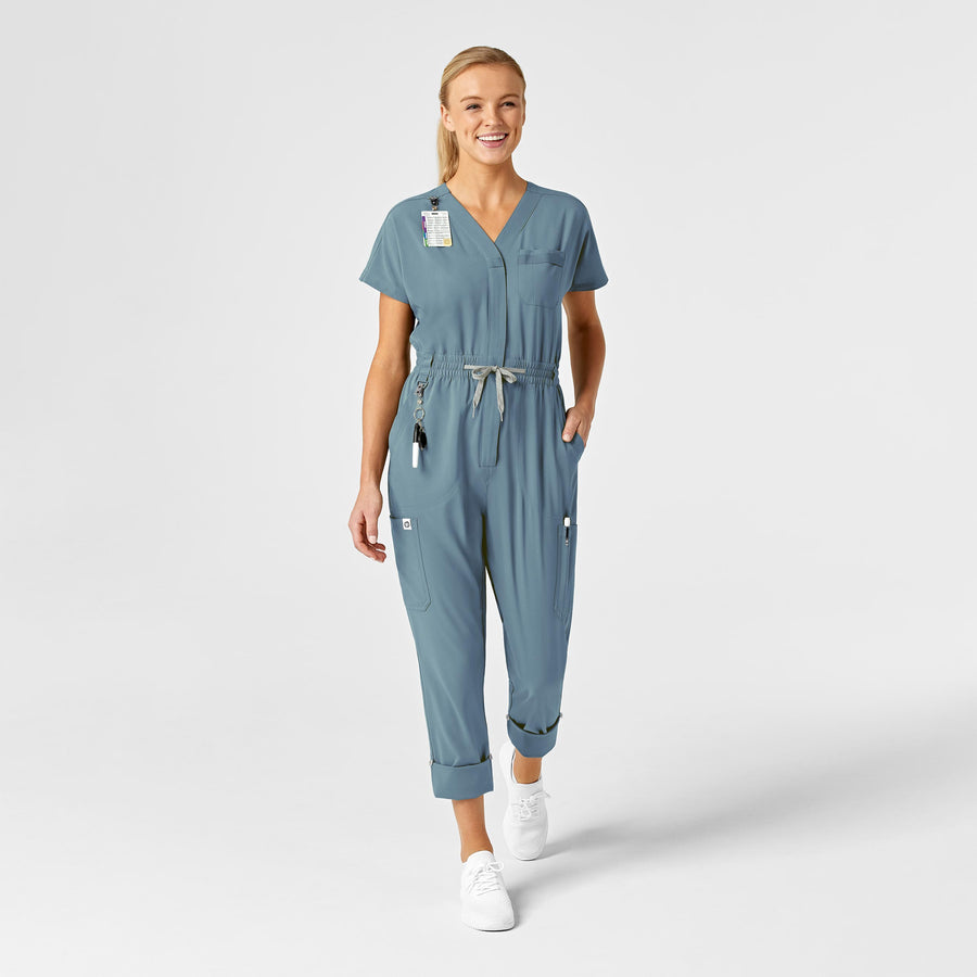 RENEW Women's Zip Front Jumpsuit Elemental Blue full scrub set