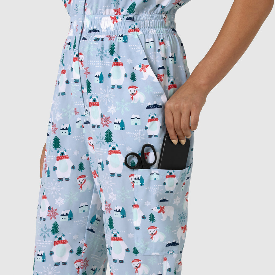 Women's Holiday Print Zip Front Onesie Beary Merry side detail 2