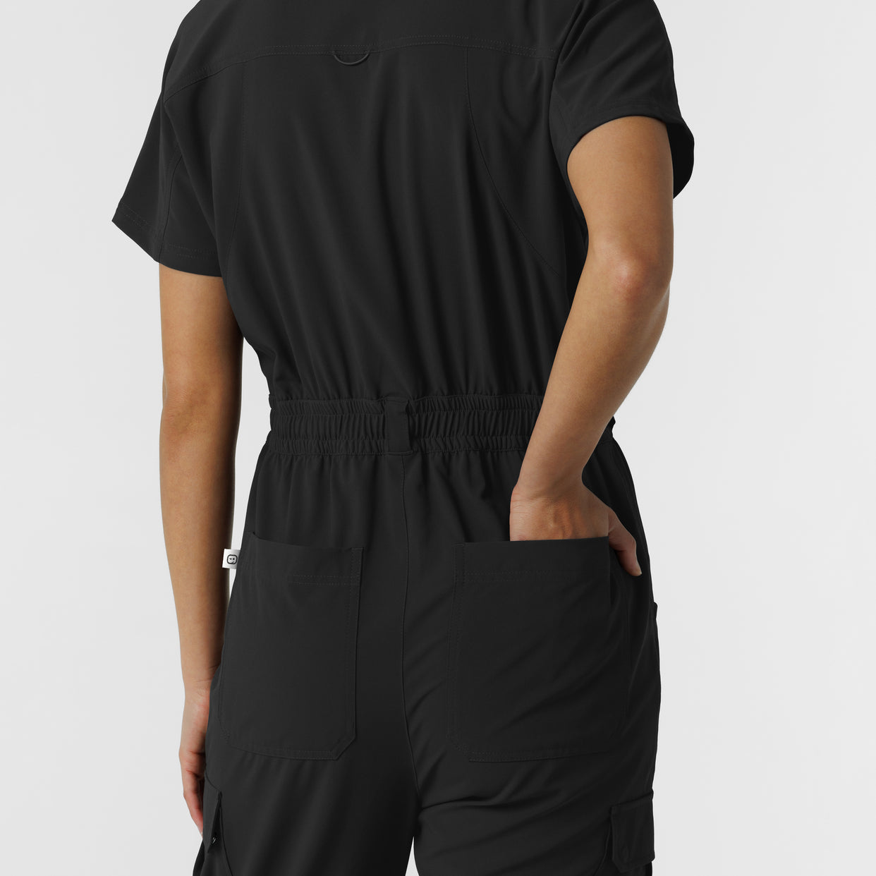 RENEW Women's Cargo Jogger Scrub Jumpsuit Black back pockets