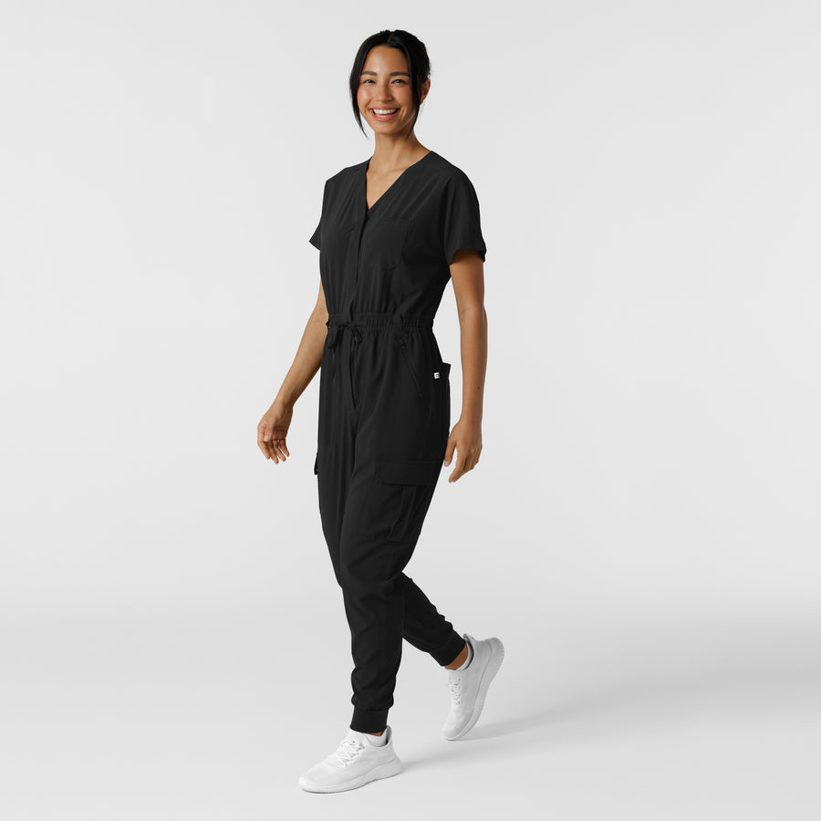 RENEW Women's Cargo Jogger Scrub Jumpsuit Black full scrub set