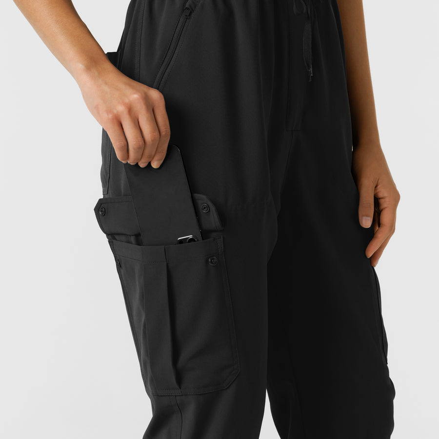 RENEW Women's Cargo Jogger Scrub Jumpsuit Black cargo pocket