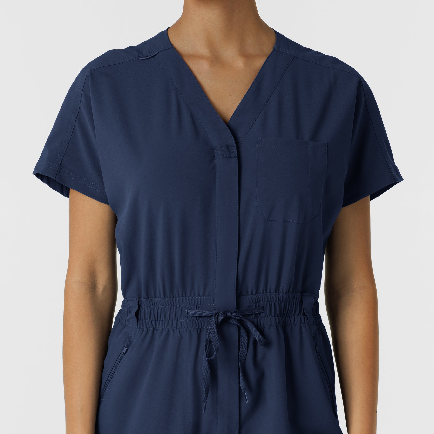 RENEW Women's Cargo Jogger Scrub Jumpsuit Navy front detail