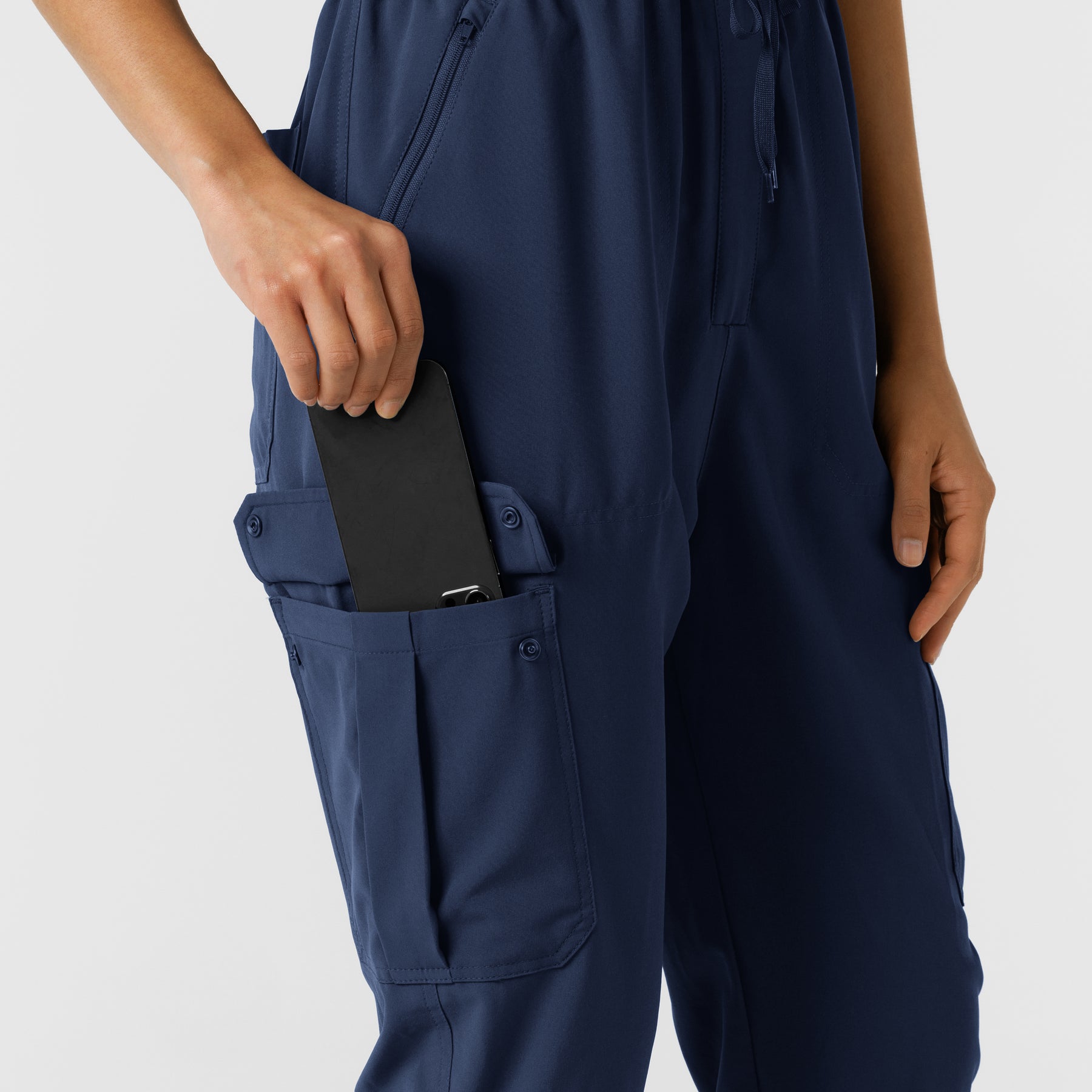 RENEW Women's Cargo Jogger Scrub Jumpsuit Navy cargo pocket