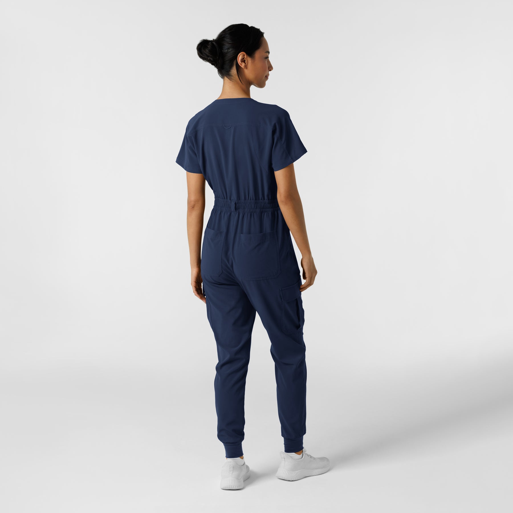 RENEW Women's Cargo Jogger Scrub Jumpsuit Navy back view