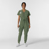 RENEW Women's Cargo Jogger Scrub Jumpsuit Olive accessorized