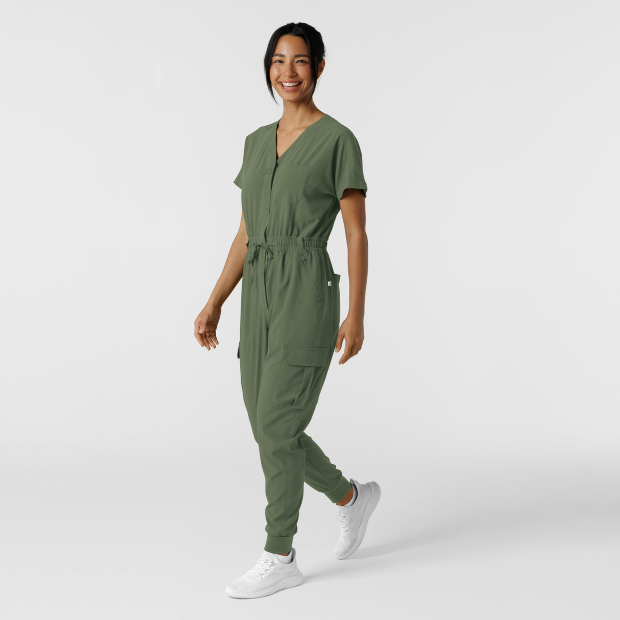 RENEW Women's Cargo Jogger Scrub Jumpsuit Olive full scrub set