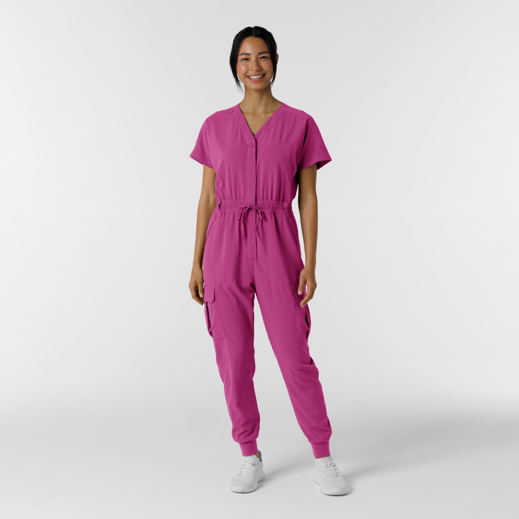 RENEW Women's Cargo Jogger Scrub Jumpsuit Raspberry