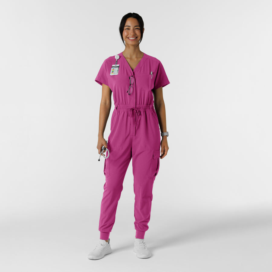 RENEW Women's Cargo Jogger Scrub Jumpsuit Raspberry full scrub set