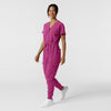 RENEW Women's Cargo Jogger Scrub Jumpsuit Raspberry side view