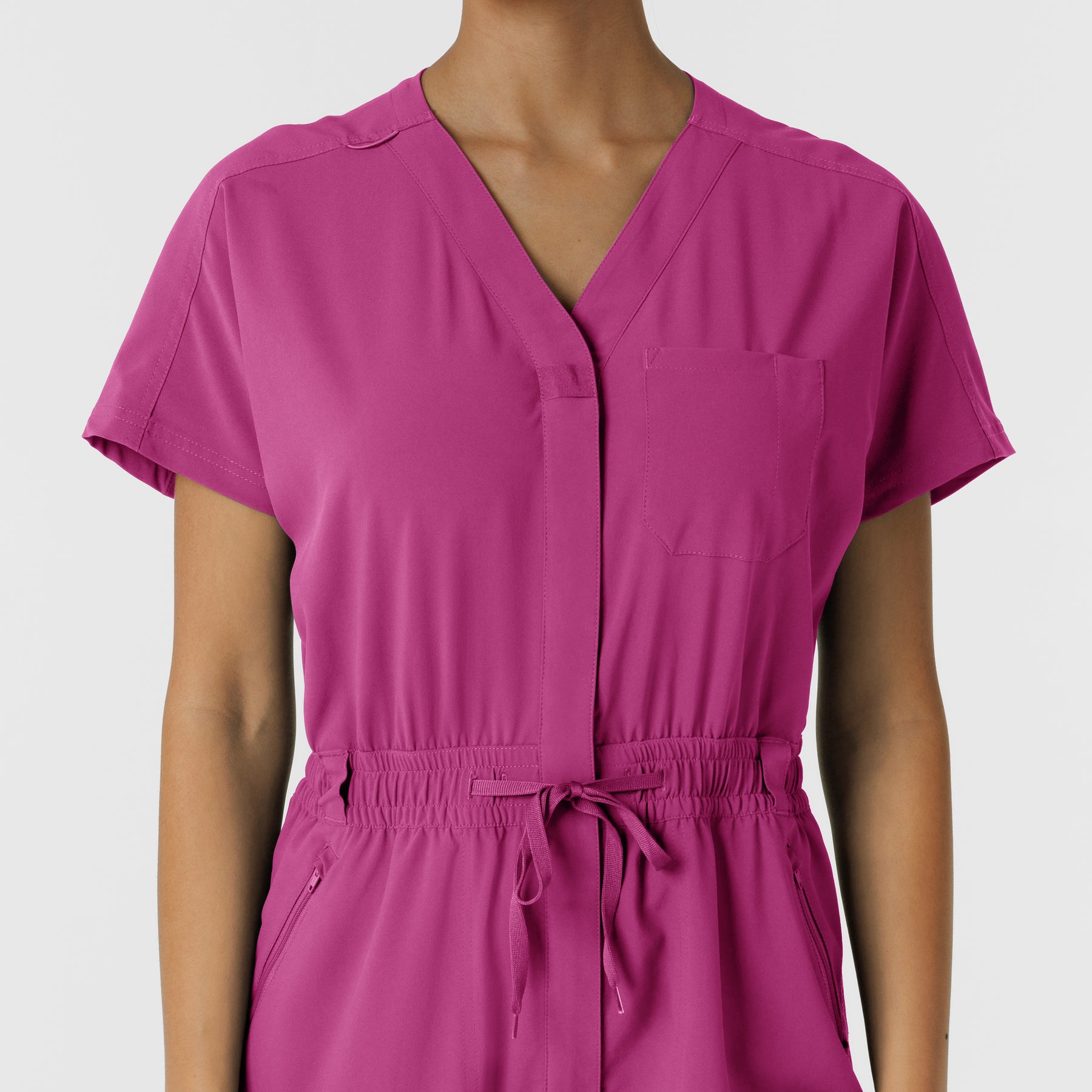 RENEW Women's Cargo Jogger Scrub Jumpsuit Raspberry front detail