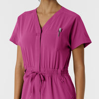 RENEW Women's Cargo Jogger Scrub Jumpsuit Raspberry side detail 2