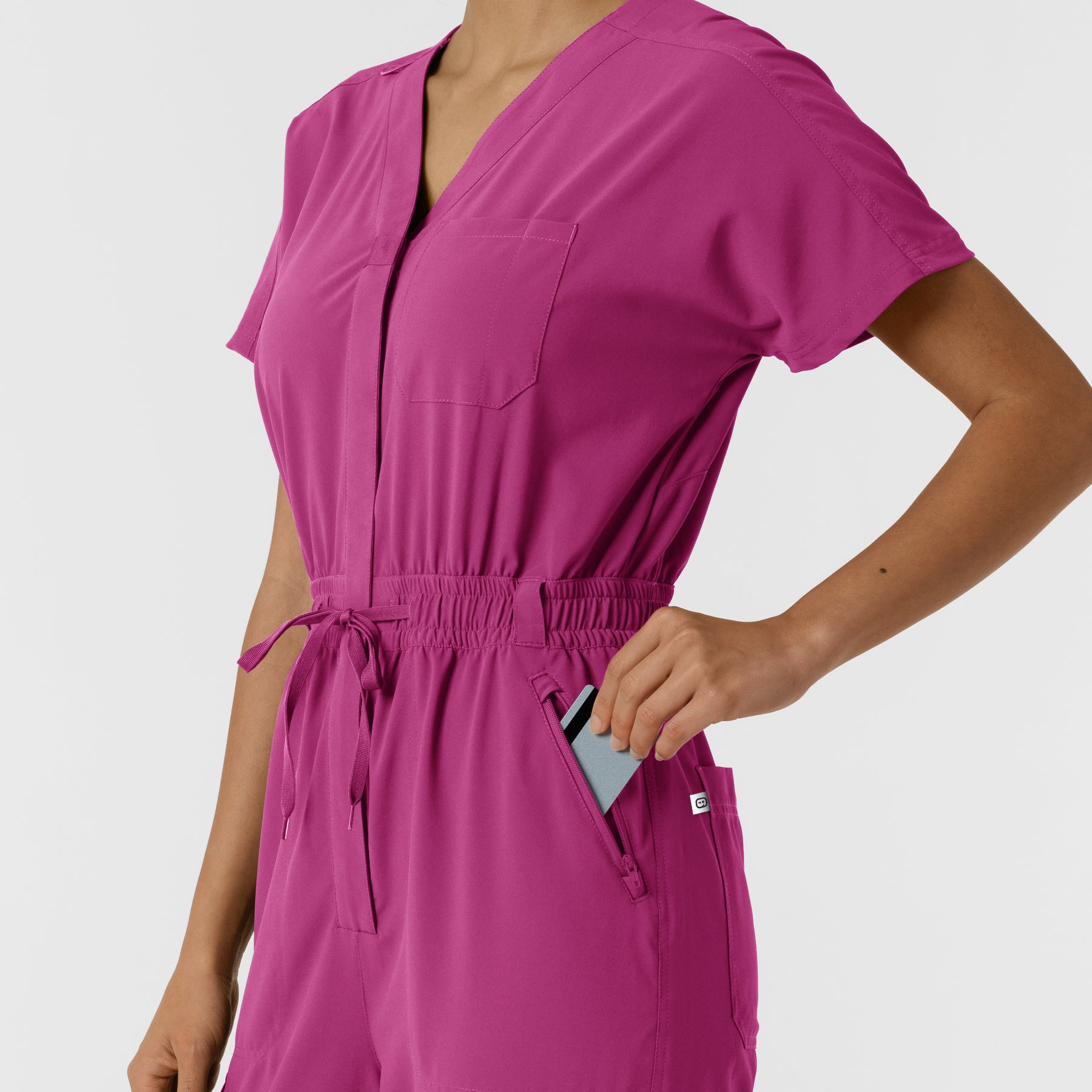 RENEW Women's Cargo Jogger Scrub Jumpsuit Raspberry back detail