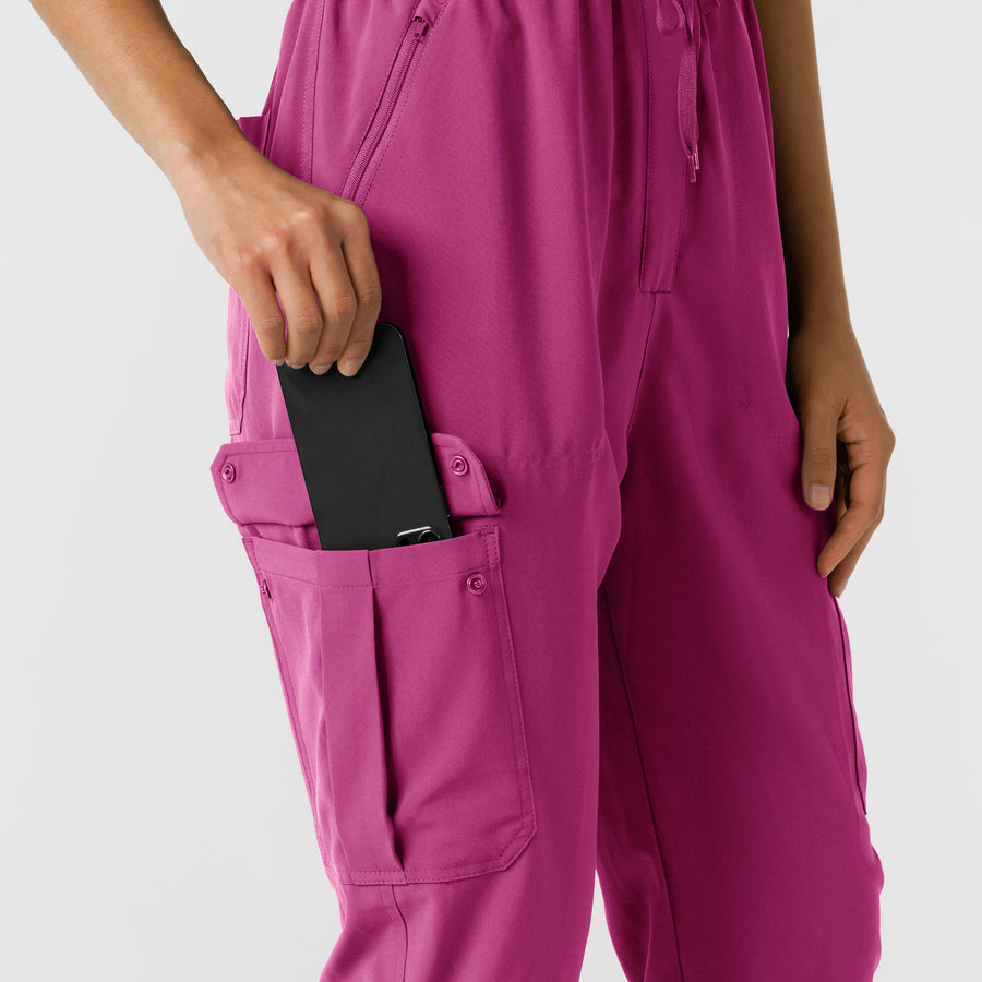 RENEW Women's Cargo Jogger Scrub Jumpsuit - Raspberry