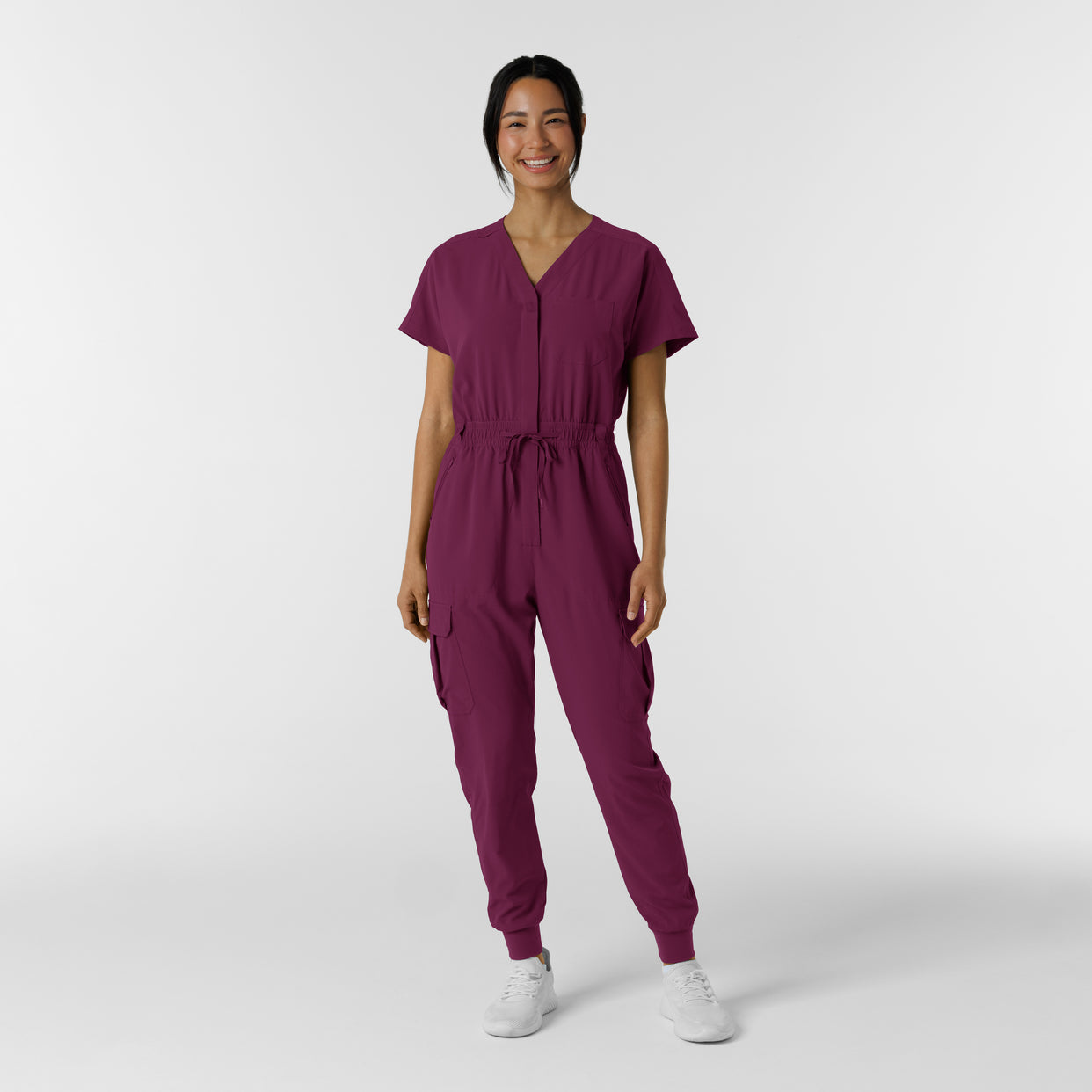 RENEW Women's Cargo Jogger Scrub Jumpsuit - Wine