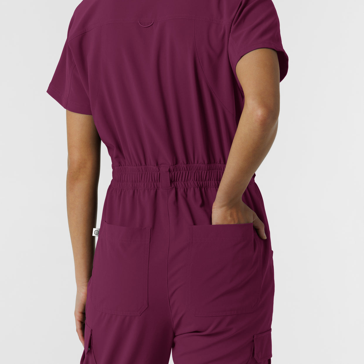 RENEW Women's Cargo Jogger Scrub Jumpsuit - Wine back pockets