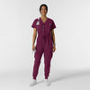 RENEW Women's Cargo Jogger Scrub Jumpsuit Wine accessorized