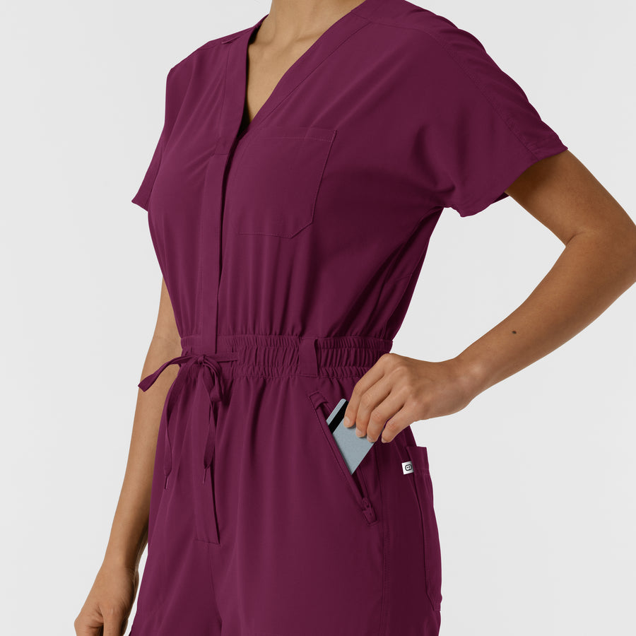 RENEW Women's Cargo Jogger Scrub Jumpsuit Wine pocketdetail