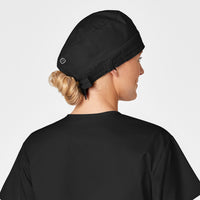 WonderWORK Unisex Tie Back Scrub Cap Black front detail