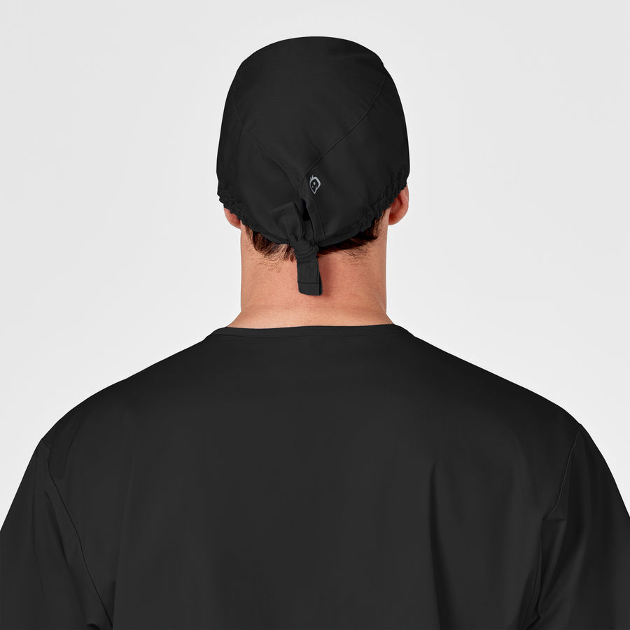 WonderWORK Unisex Tie Back Scrub Cap Black back view