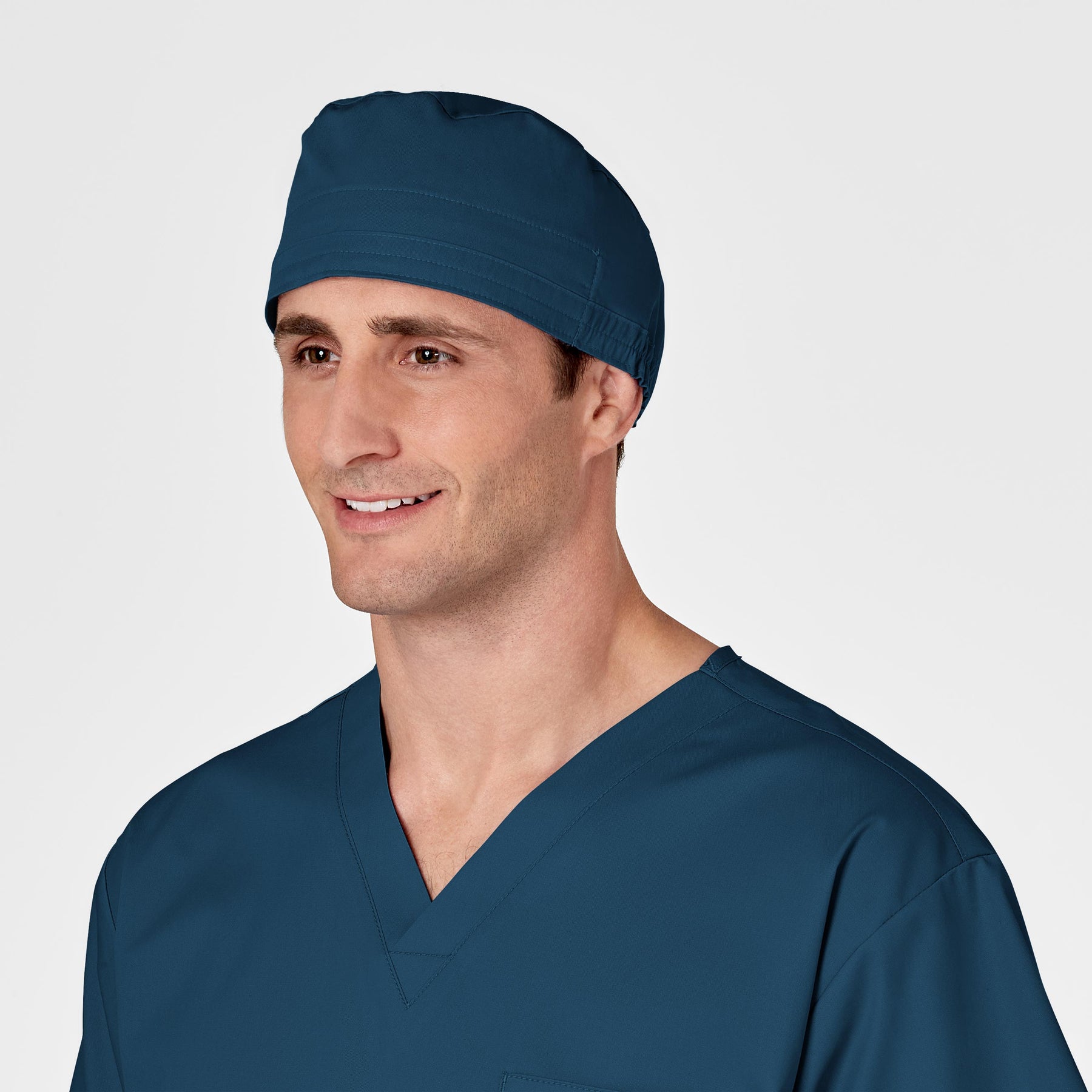 WonderWORK Unisex Tie Back Scrub Cap Caribbean Blue side view