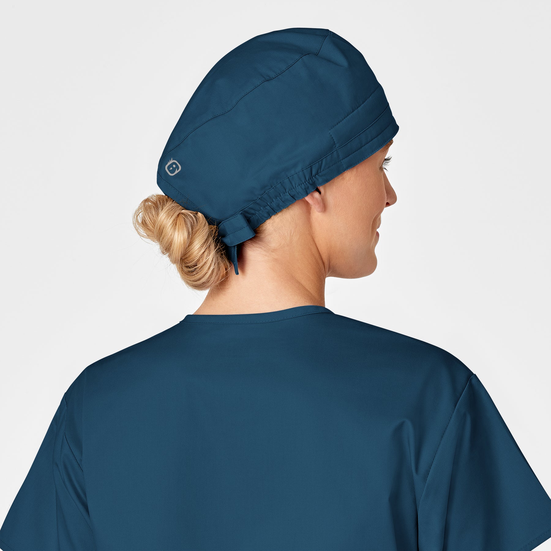 WonderWORK Unisex Tie Back Scrub Cap Caribbean Blue front detail