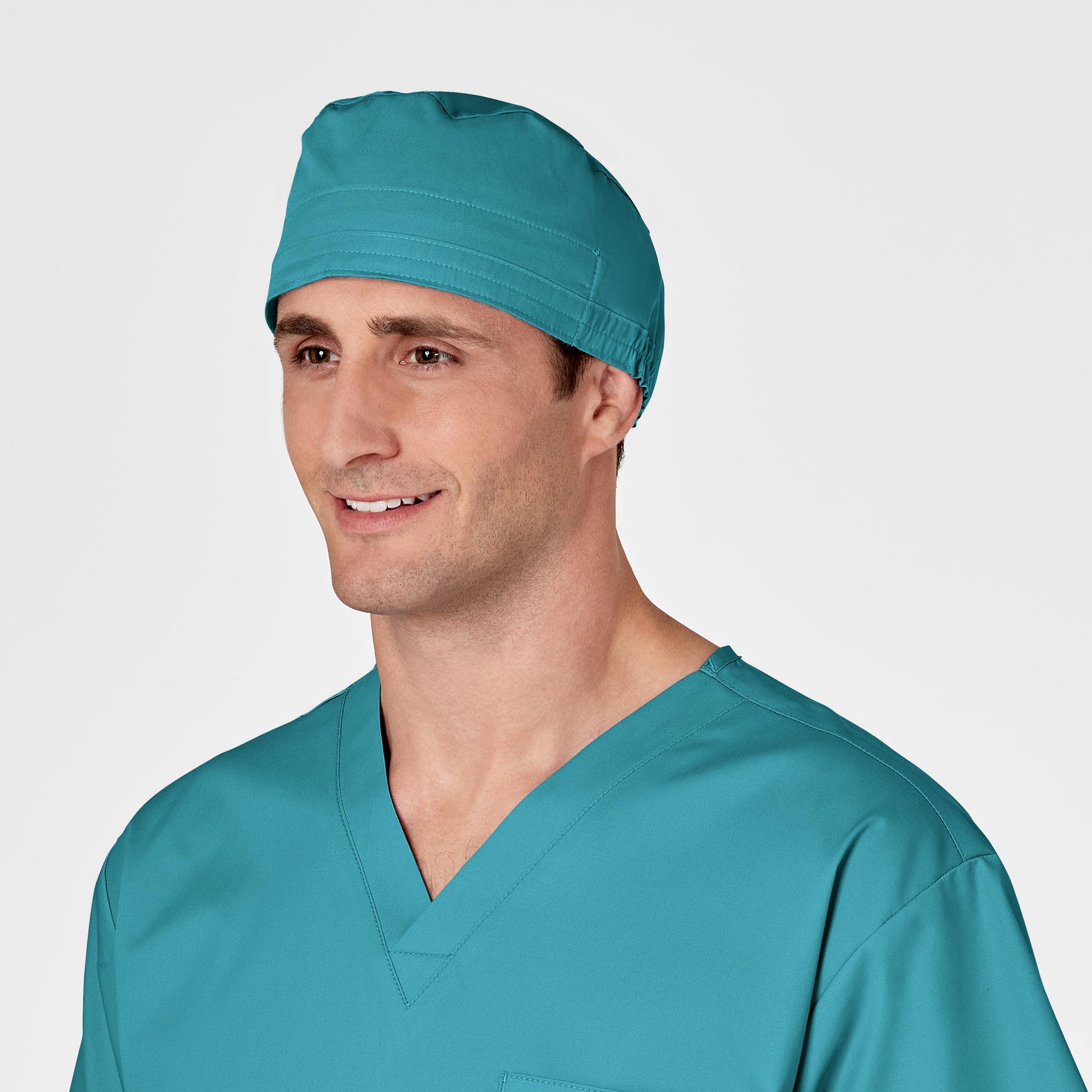 WonderWORK Unisex Tie Back Scrub Cap Teal Blue side view