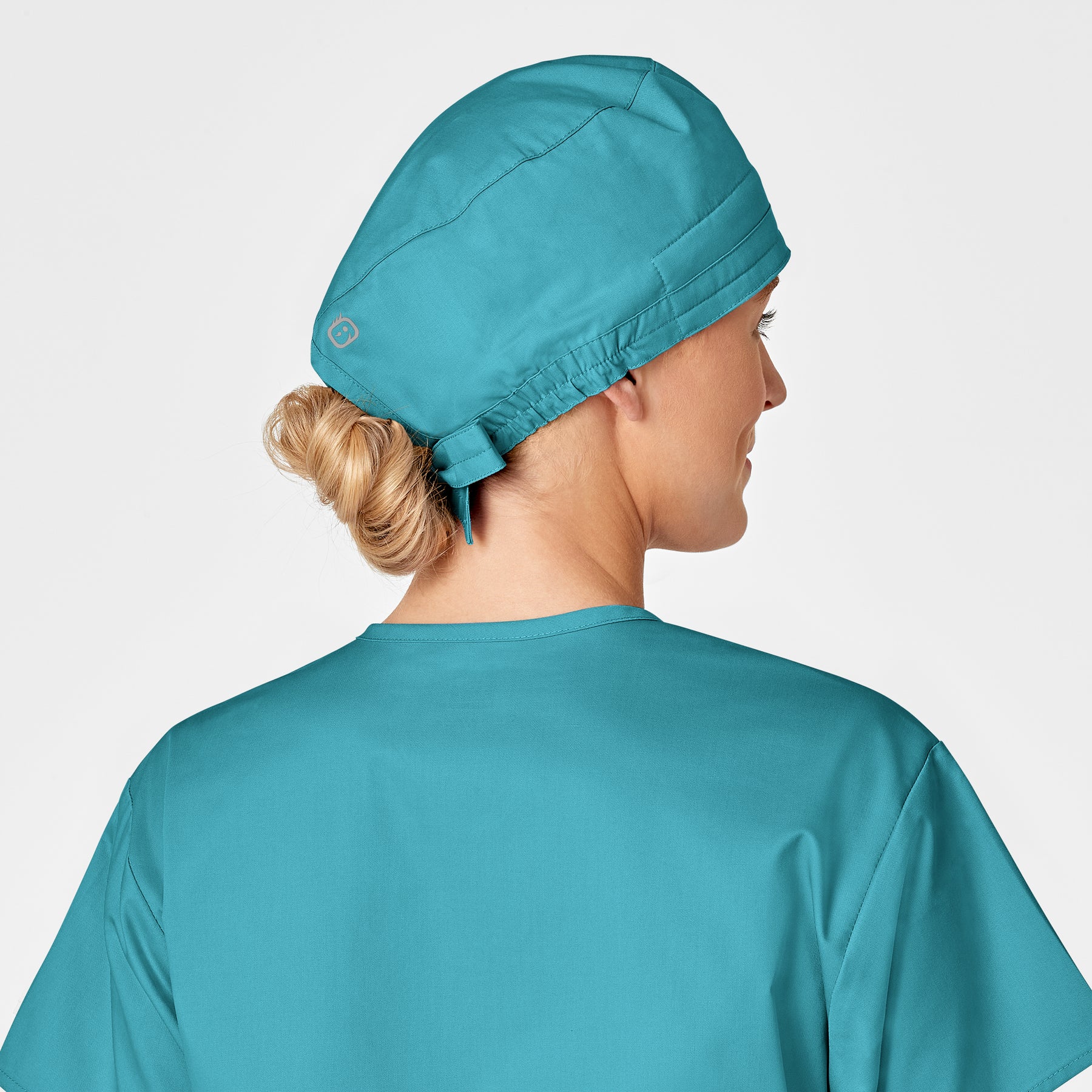 WonderWORK Unisex Tie Back Scrub Cap Teal Blue front detail