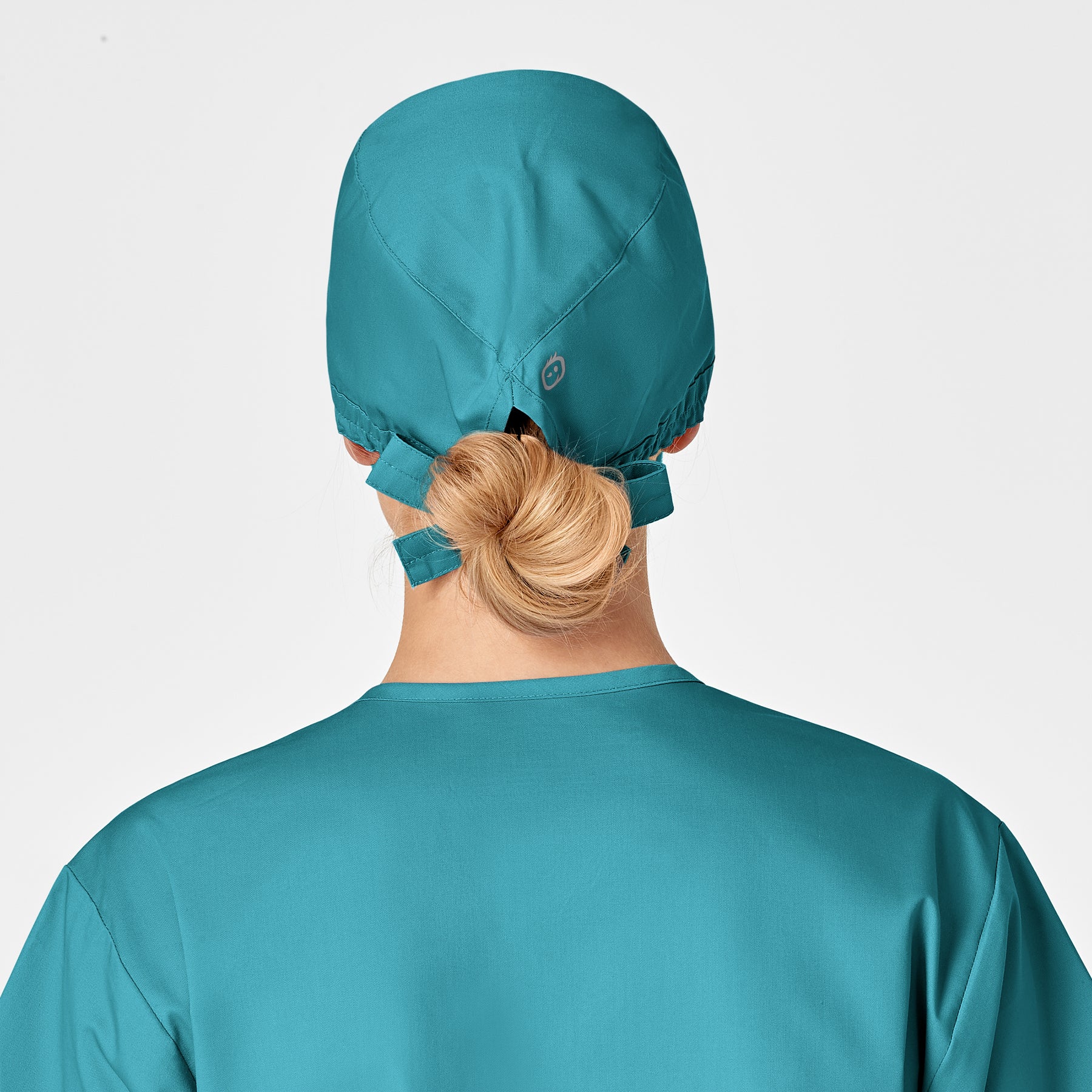 WonderWORK Unisex Tie Back Scrub Cap Teal Blue side detail 1