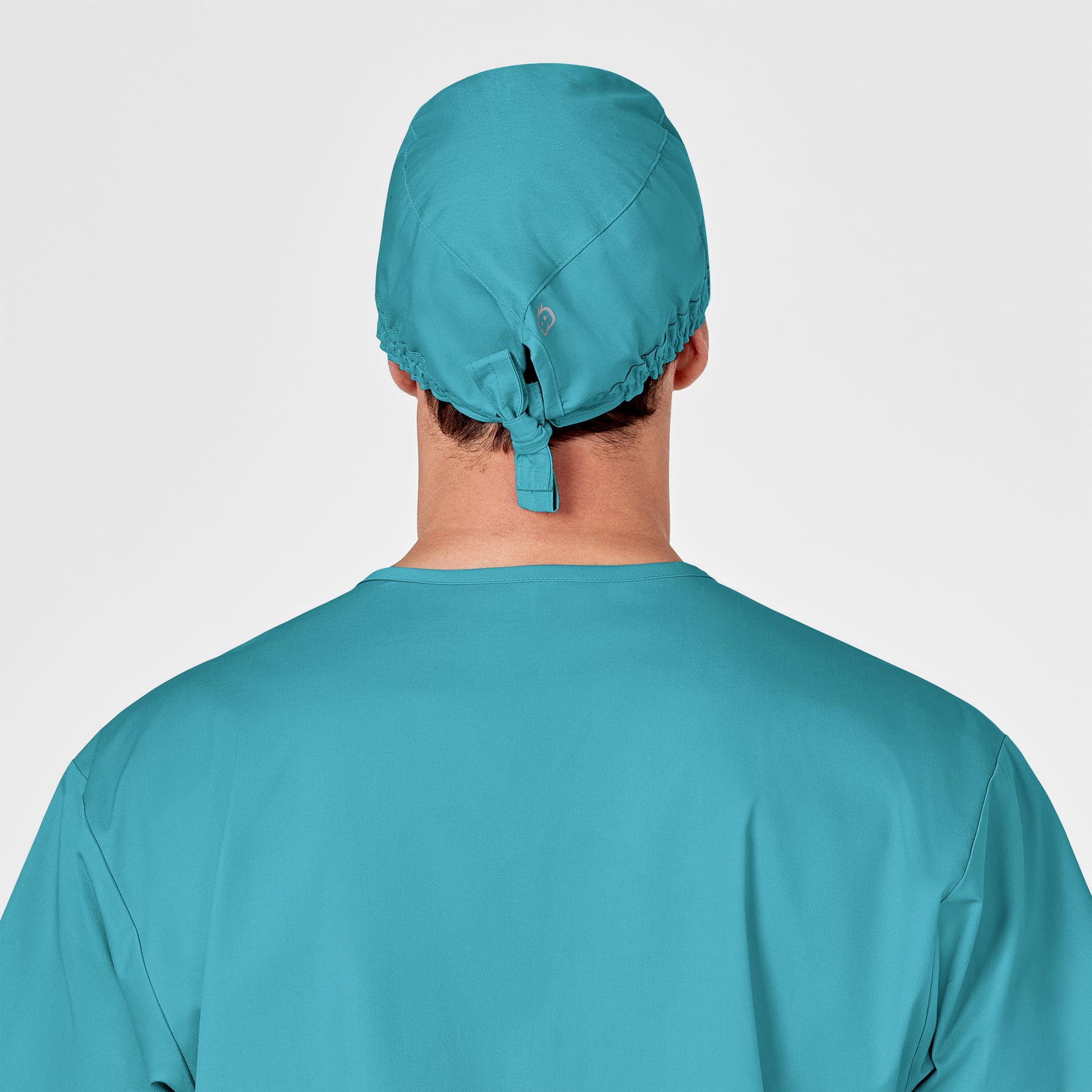 WonderWORK Unisex Tie Back Scrub Cap Teal Blue back view
