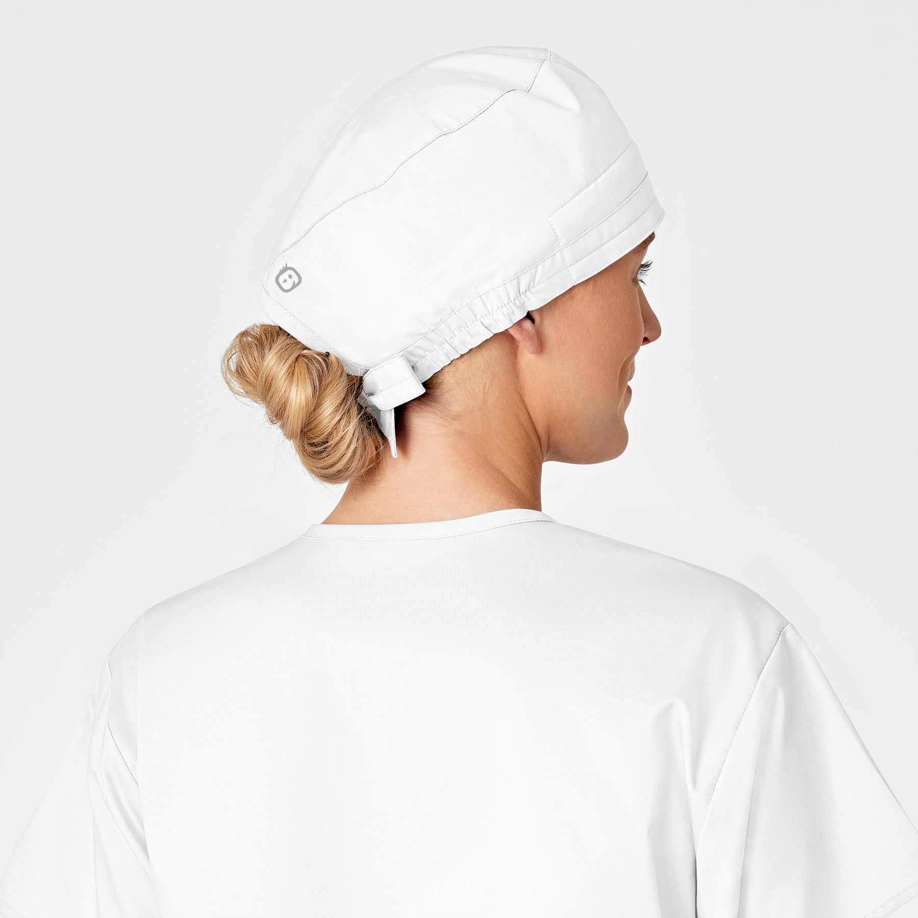 WonderWORK Unisex Tie Back Scrub Cap White front detail