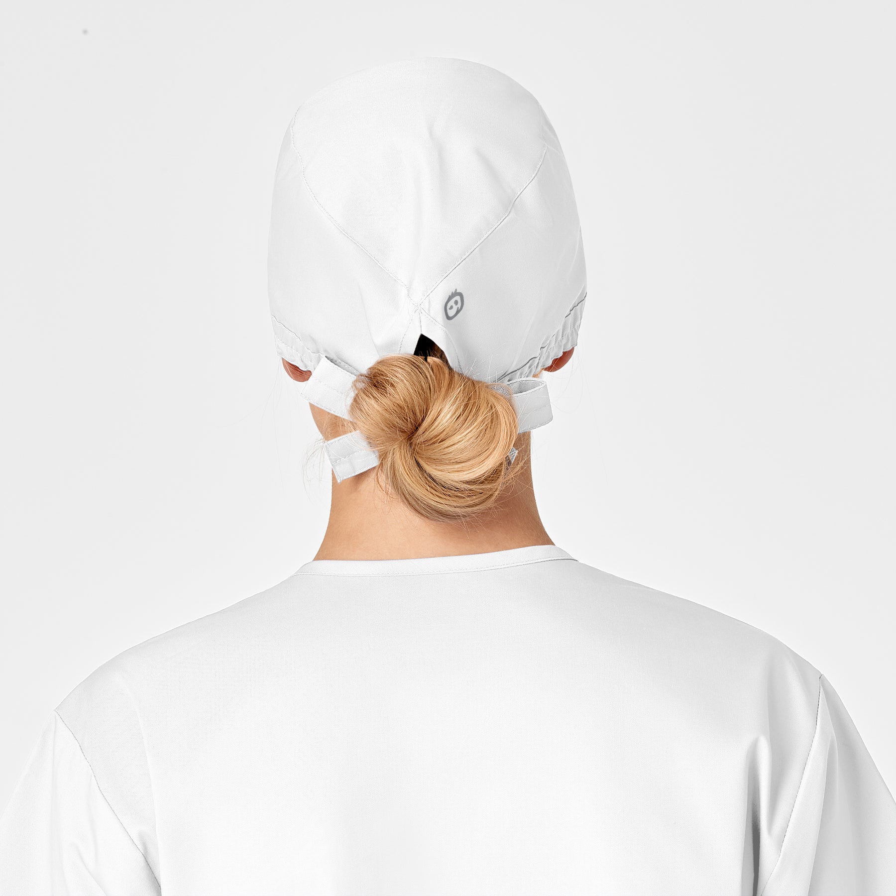 WonderWORK Unisex Tie Back Scrub Cap White side detail 1