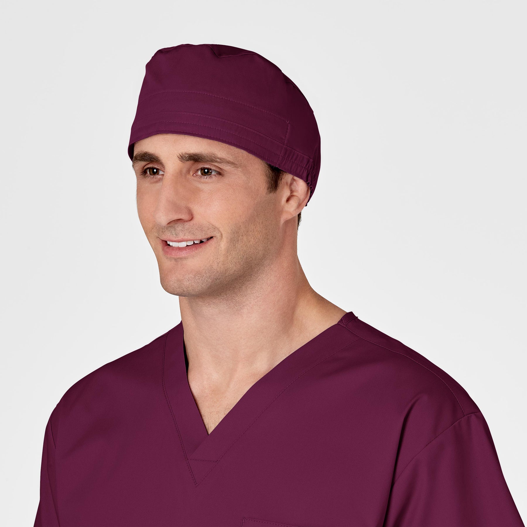 WonderWORK Unisex Tie Back Scrub Cap Wine side view