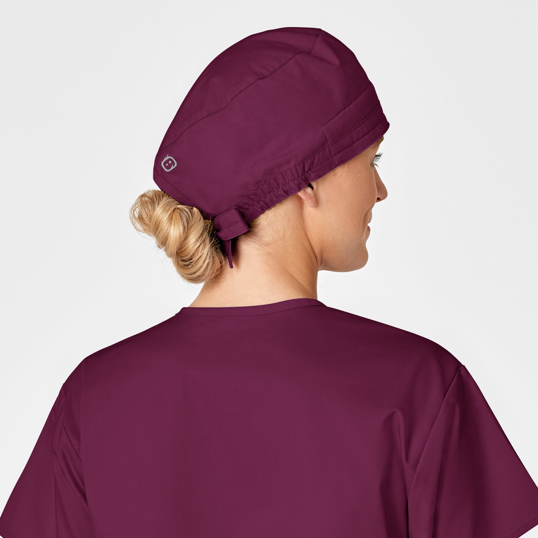 WonderWORK Unisex Tie Back Scrub Cap Wine front detail