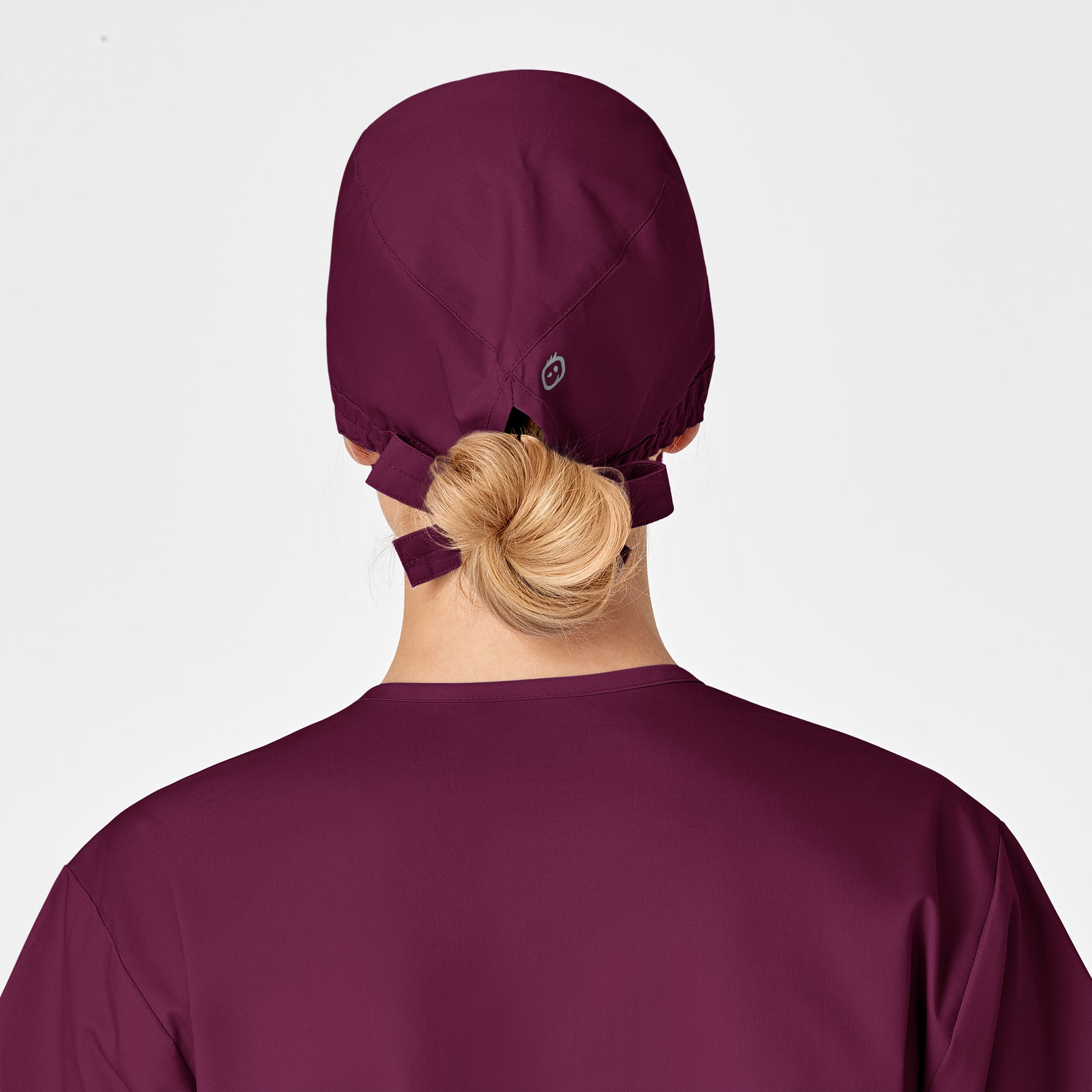 WonderWORK Unisex Tie Back Scrub Cap Wine side detail 1