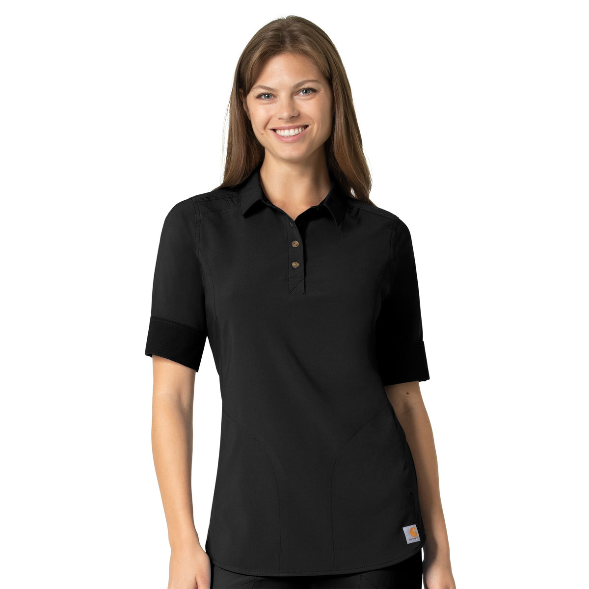 Carhartt Force Cross-Flex Women's Open Placket Convertible Sleeve Scrub Top - Black