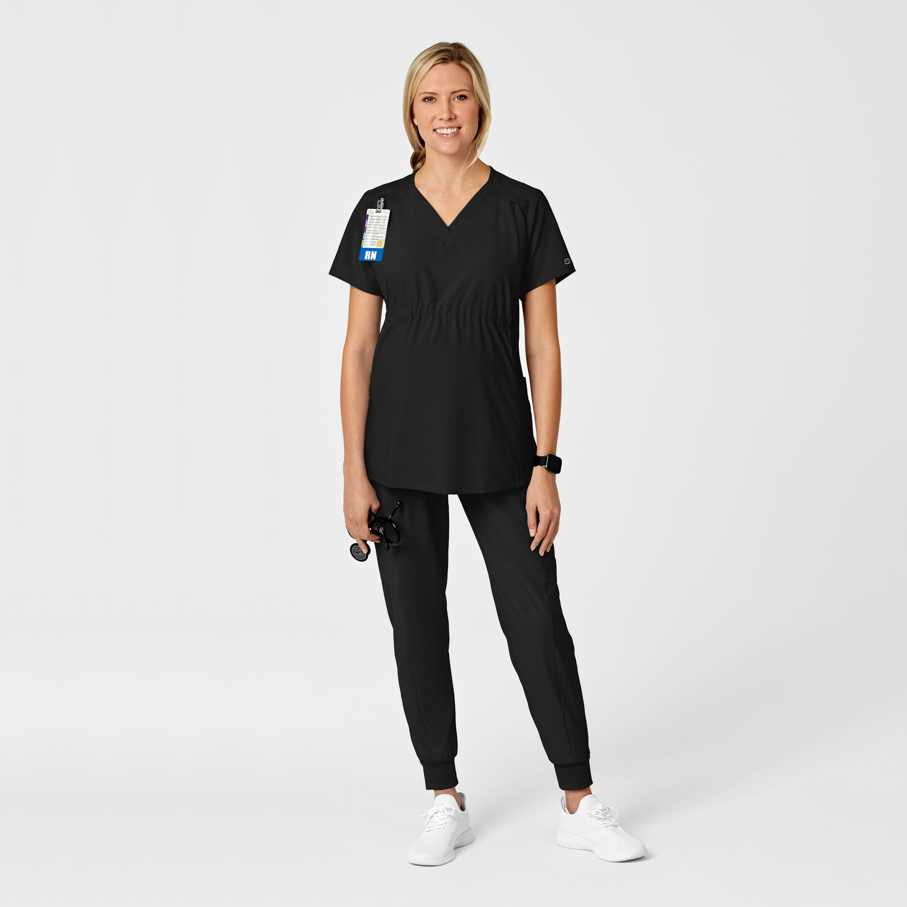 W123 Maternity V-Neck Scrub Top Black scrub set
