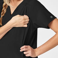 W123 Maternity V-Neck Scrub Top Black side detail 1