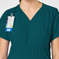 W123 Maternity V-Neck Scrub Top Caribbean Blue front detail