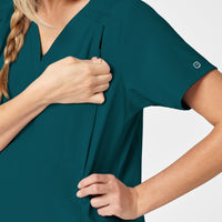 W123 Maternity V-Neck Scrub Top Caribbean Blue side detail 1