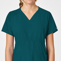 W123 Maternity V-Neck Scrub Top Caribbean Blue hemline detail