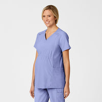 W123 Maternity V-Neck Scrub Top Ceil Blue side view