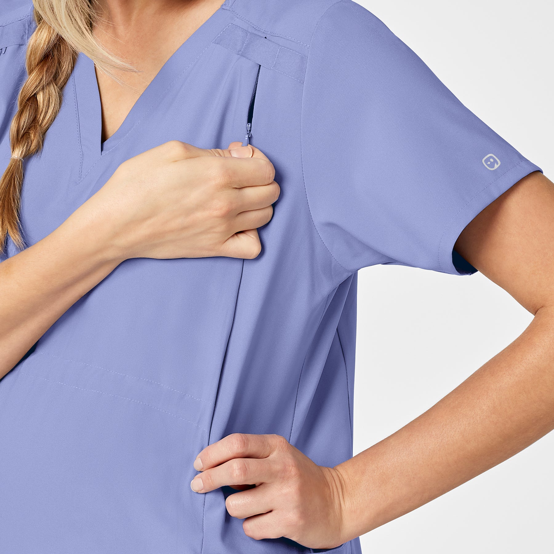 W123 Maternity V-Neck Scrub Top Ceil Blue side detail 1