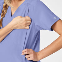 W123 Maternity V-Neck Scrub Top Ceil Blue side detail 1